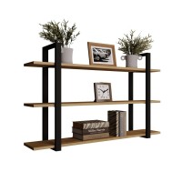 Raftul triplu din metal, stejar de piatră, stil loft
