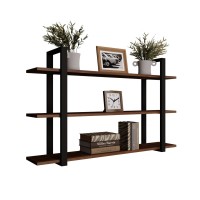 Raftul triplu de metal cu finisaj de nuc loft