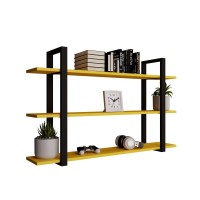 Raftul metalic galben loft triplu