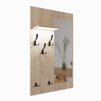 Cuier cu oglindă LED - Stejar Sonoma
