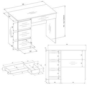 Biurko Tomek białe rysunek techniczny