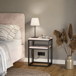 Stolik nocny z półką loftowy - różowy