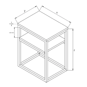 Stolik nocny z półką loftowy - dąb artisan-wymiary