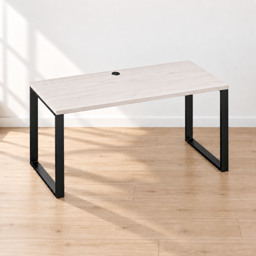 Biurko z metalowymi nogami w dekorze Sosna – blat na wymiar, czarna rama loft