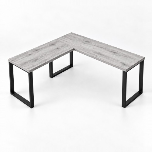 Biurko narożne loft w dekorze Beton – blat 36 mm na trzech czarnych metalowych ramach
