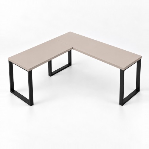 Biurko narożne loft w dekorze Cappuccino – blat 36 mm na trzech czarnych metalowych ramach