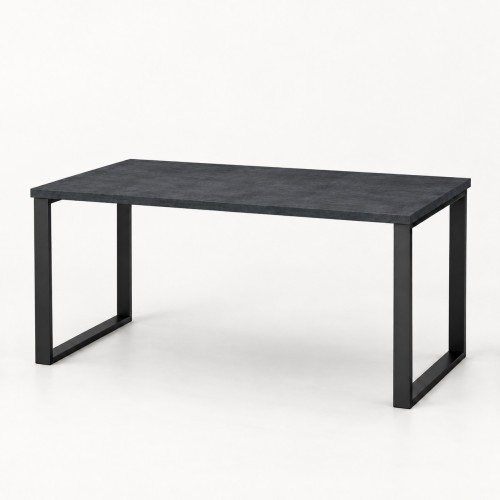 Stół kuchenny z metalowymi nogami w dekorze Beton Czarny – blat 140 × 80 cm, czarne nogi, widok 3/4