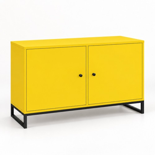 Komoda metalowa w dekorze Żółty – 100 × 40 cm, czarny stalowy stelaż