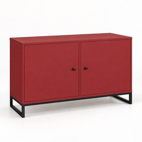 Komoda metalowa w dekorze Czerwony – 100 × 40 cm, czarny stalowy stelaż