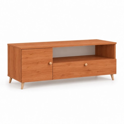 Szafka RTV SCANDI w dekorze Olcha – 120 × 40 cm, nogi bukowe