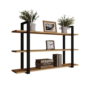 Raftul triplu din metal de stejar auriu loft