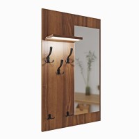 Cuier cu oglindă LED - Nuc