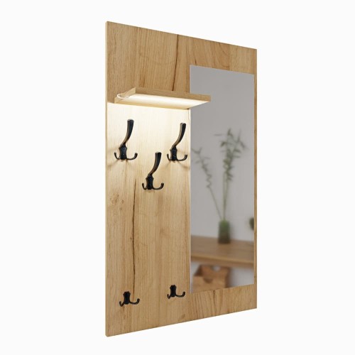 Wieszak z lustrem LED dąb złoty.jpg
