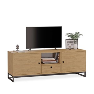 Comodă TV metalică cu sertar din stejar de piatră - colecția Metalove