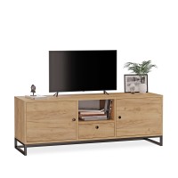 Comodă TV metalică cu sertar de stejar auriu - colecția Metalove
