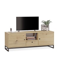 Comodă TV metalică cu sertar de stejar artisanal - colecția Metalove