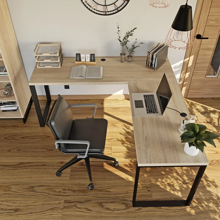 Industrialne biurko narożne loft dąb sonoma z dodatkami w stylu vintage.webp