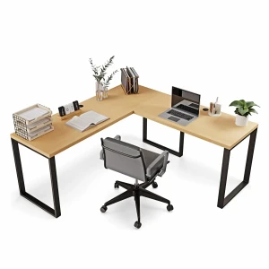 Biurko narożne loft buk z vintage krzesłem w tle.webp