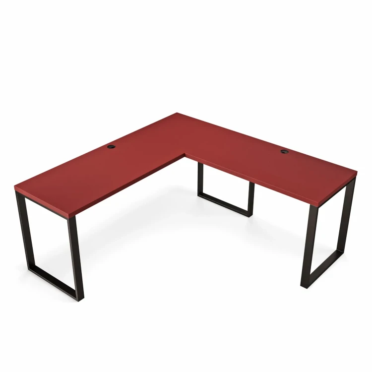 Biurko narożne loft czerowne w stylu minimalistycznym.webp