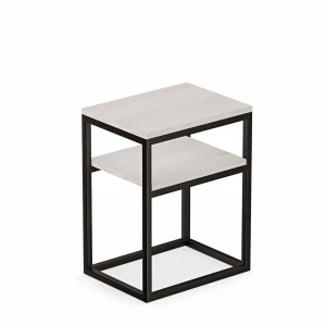 Stolik nocny z półką loftowy - sosna - białe tło.webp