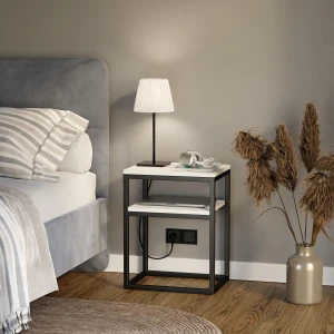 Stolik nocny z półką loftowy - sosna - wizualizacja w salonie.webp