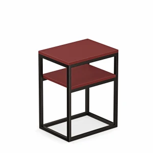 Stolik nocny z półką loftowy - czerwone - białe tło.webp