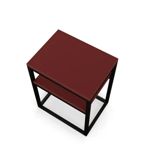 Stolik nocny z półką loftowy - czerwony - rzut.webp