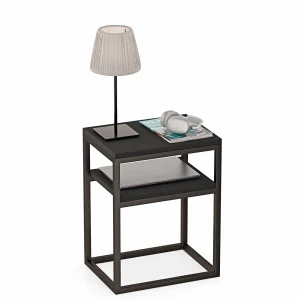 Masa de noapte cu raft loft Indri Plus - Negru