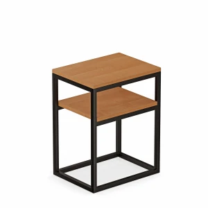 Stolik nocny z półką loftowy - olcha - białe tło.webp