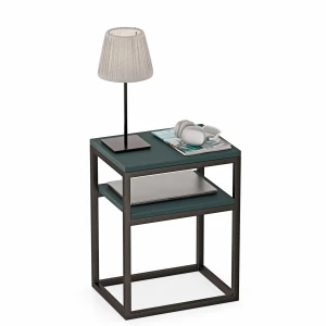 Stolik nocny z półką loftowy - zielony - akcesoria.webp