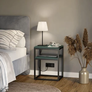 Stolik nocny z półką loftowy - zielony - wizualizacja .webp