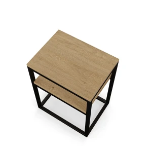 Stolik nocny z półką loftowy - dąb kamienny - rzut.webp