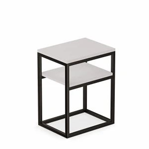 Stolik nocny z półką loftowy - biały - białe tło.webp