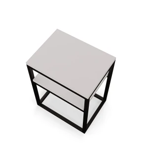 Stolik nocny z półką loftowy - biały - rzut.webp